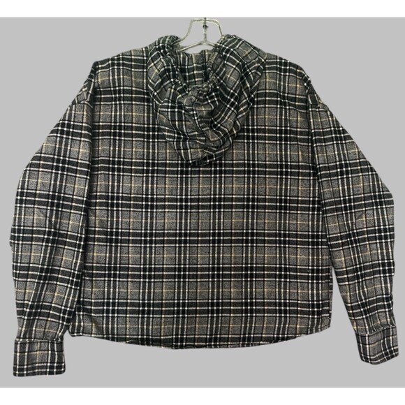 Hot Topic Black Plaid Crop Hoodie Women’s Medium Grunge Gothcore Flannel Style - Picture 2 of 4